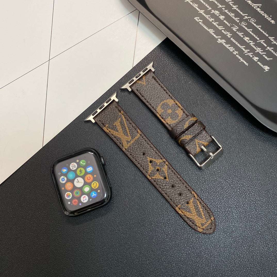 Stylish Leather Monogram Apple Watch Band Big Printing-CYLV101
