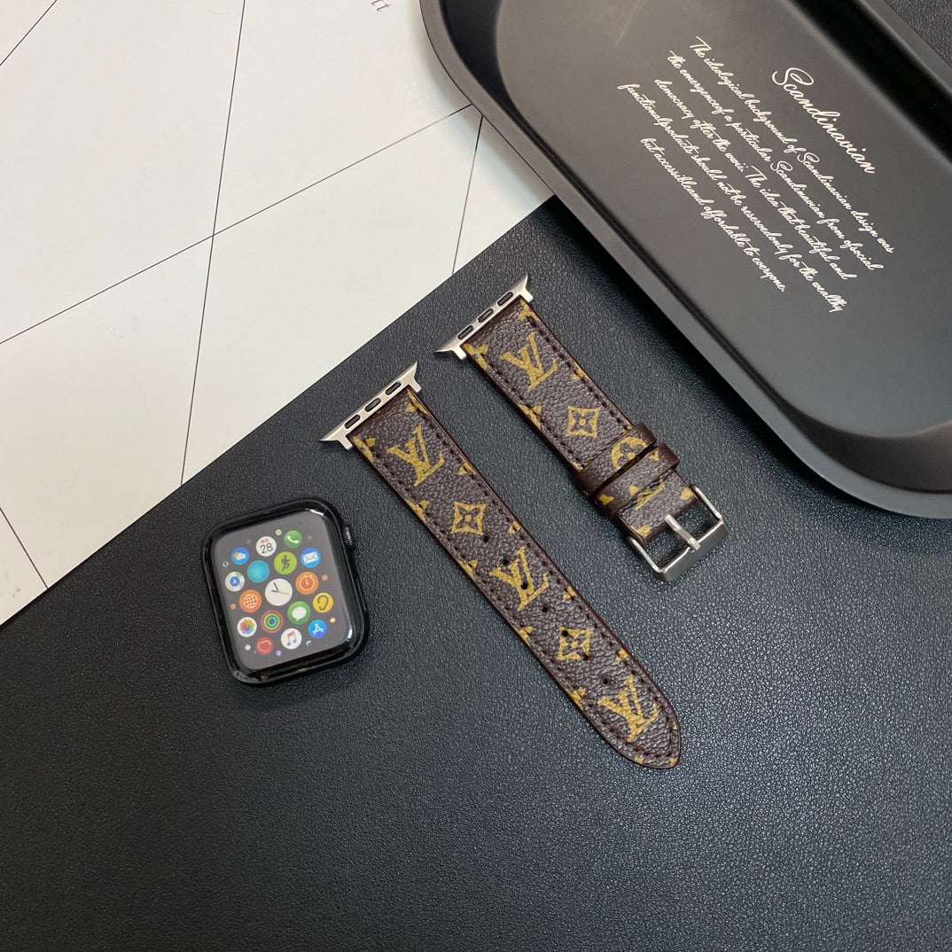 Leather Monogram Apple Watch Band Small Printing-CYLV105