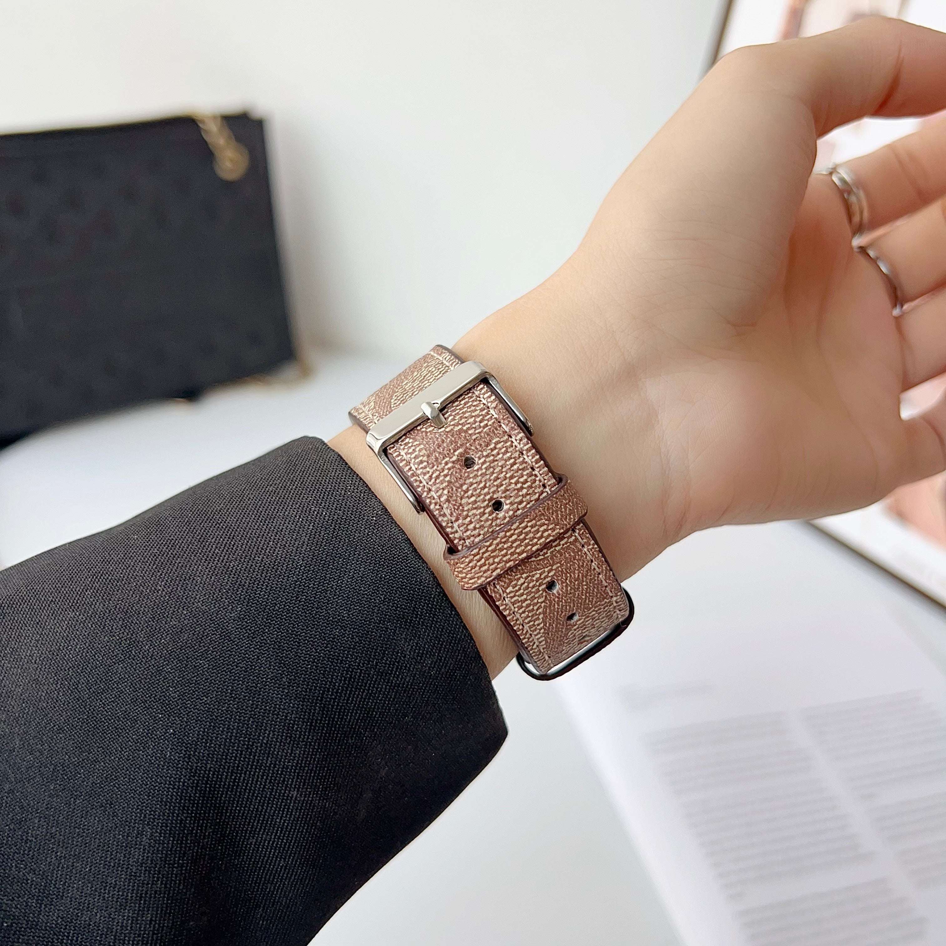 Luxury Leather CH Apple Watch Band Coffee-CYCH098