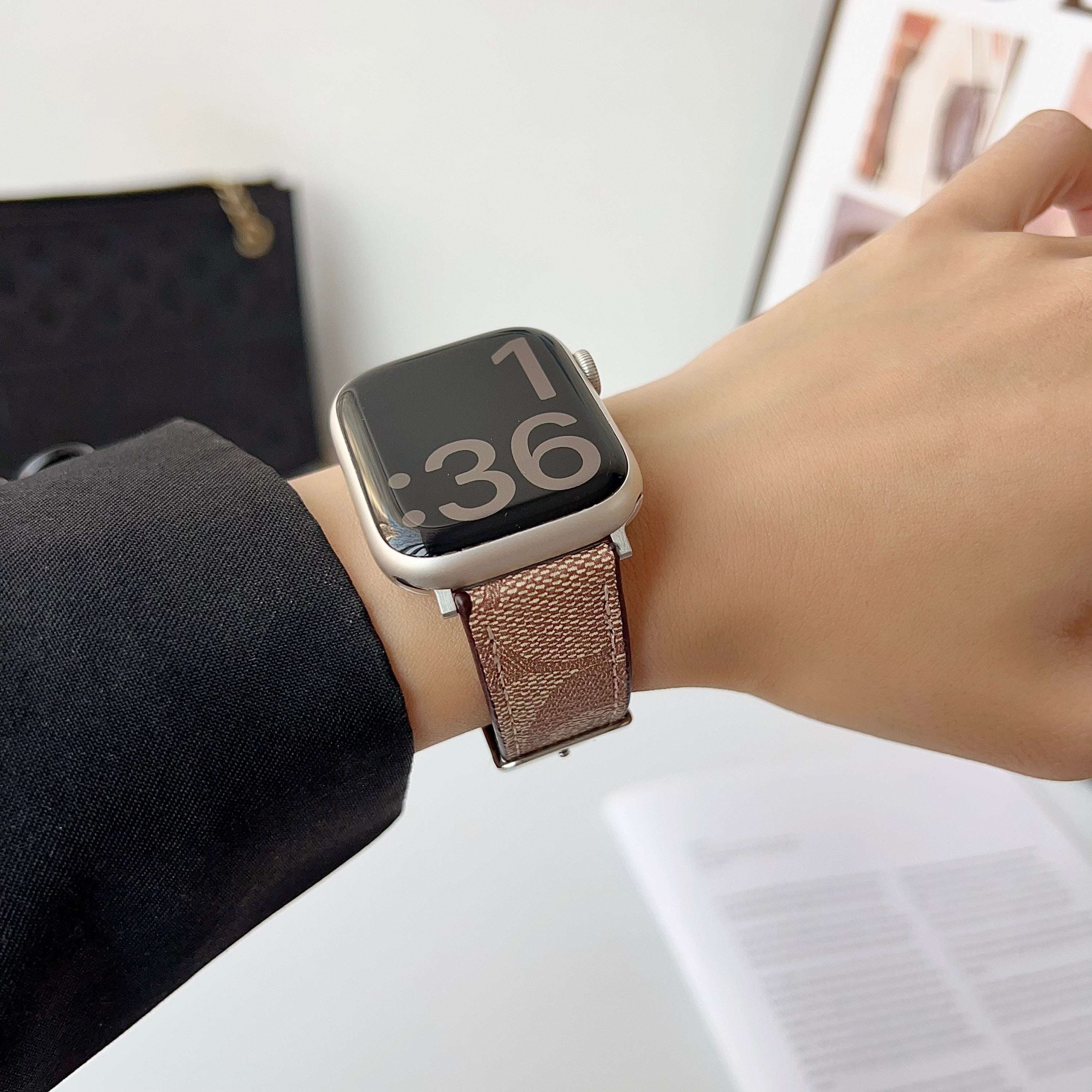 Luxury Leather CH Apple Watch Band Coffee-CYCH098