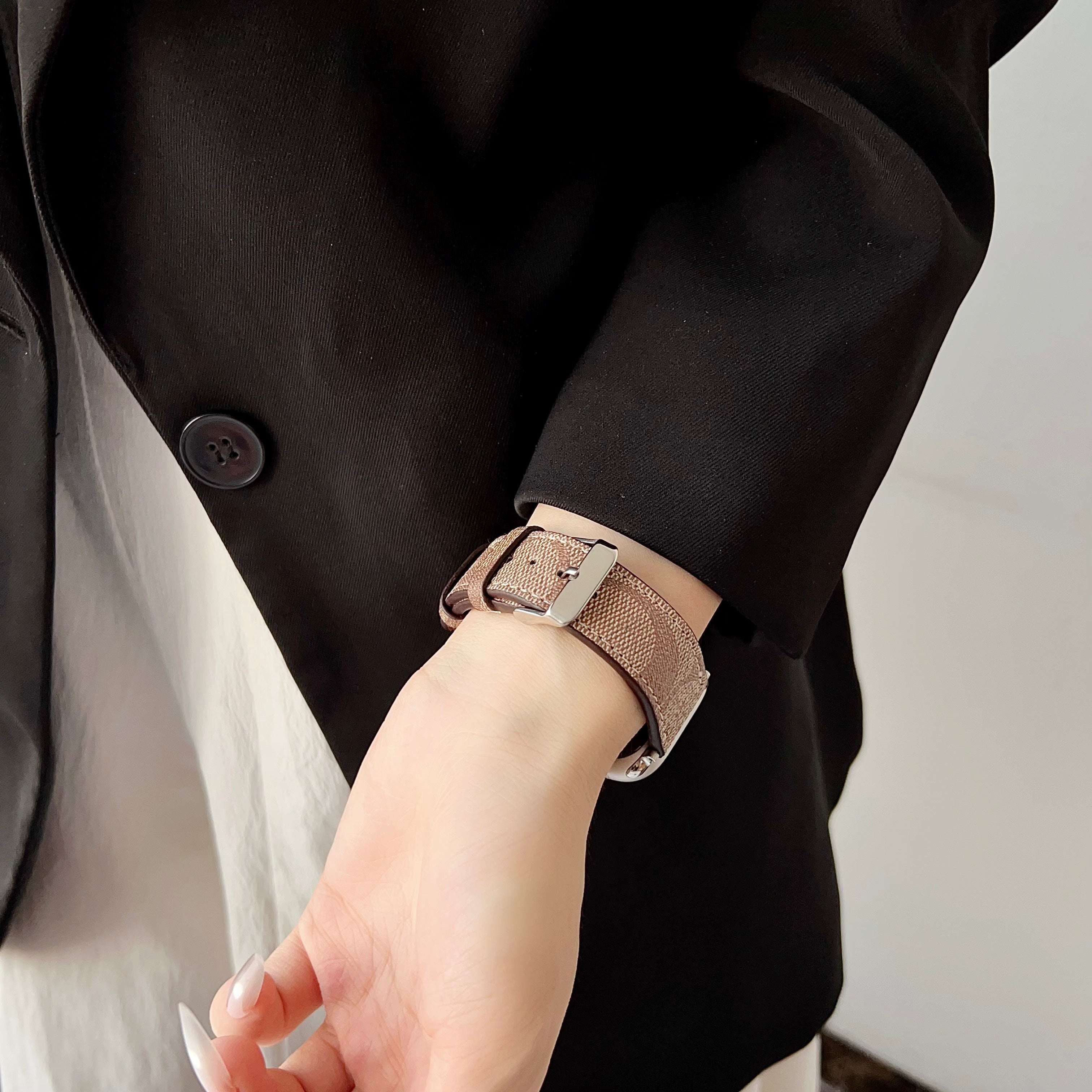 Luxury Leather CH Apple Watch Band Coffee-CYCH098
