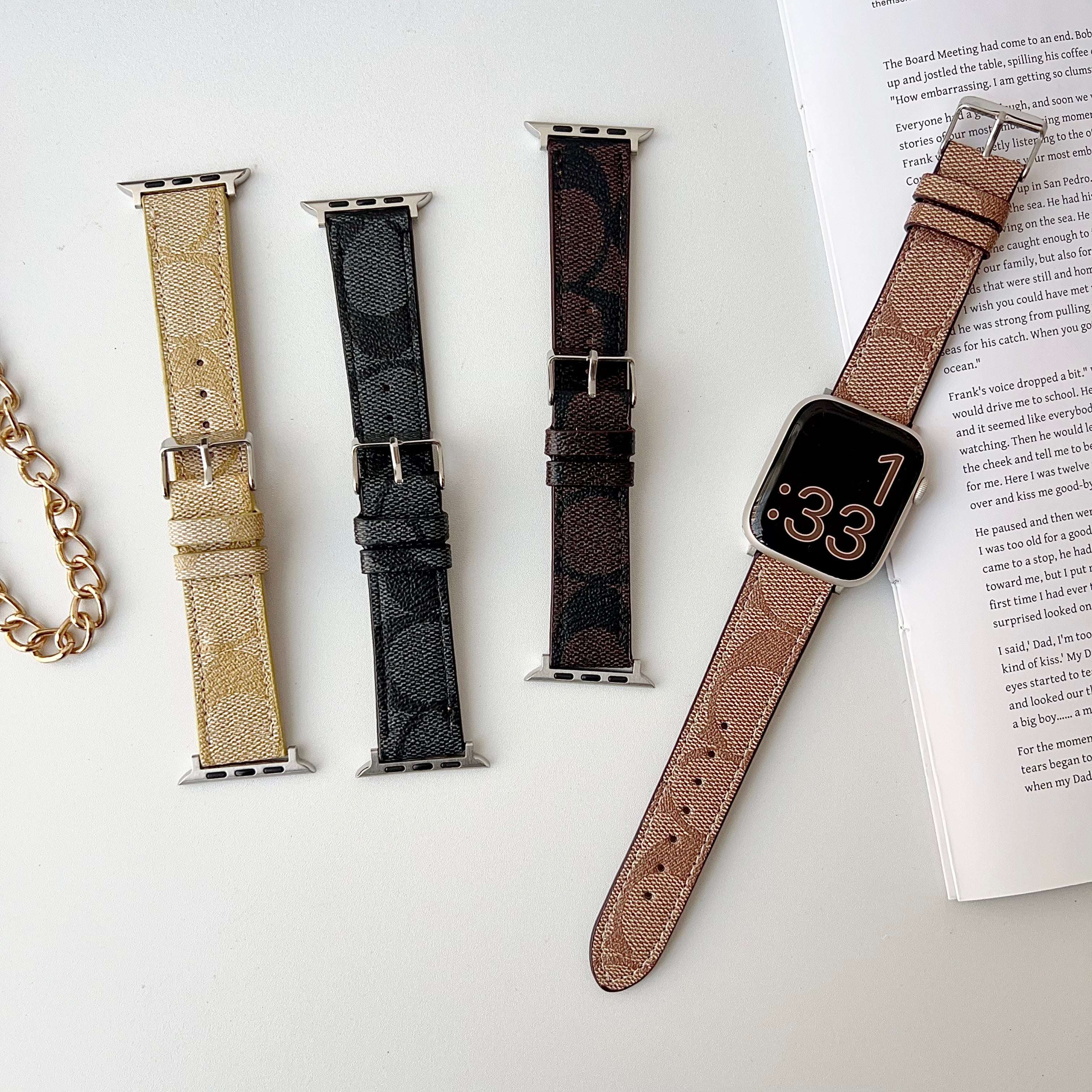 Luxury Leather CH Apple Watch Band Coffee-CYCH098