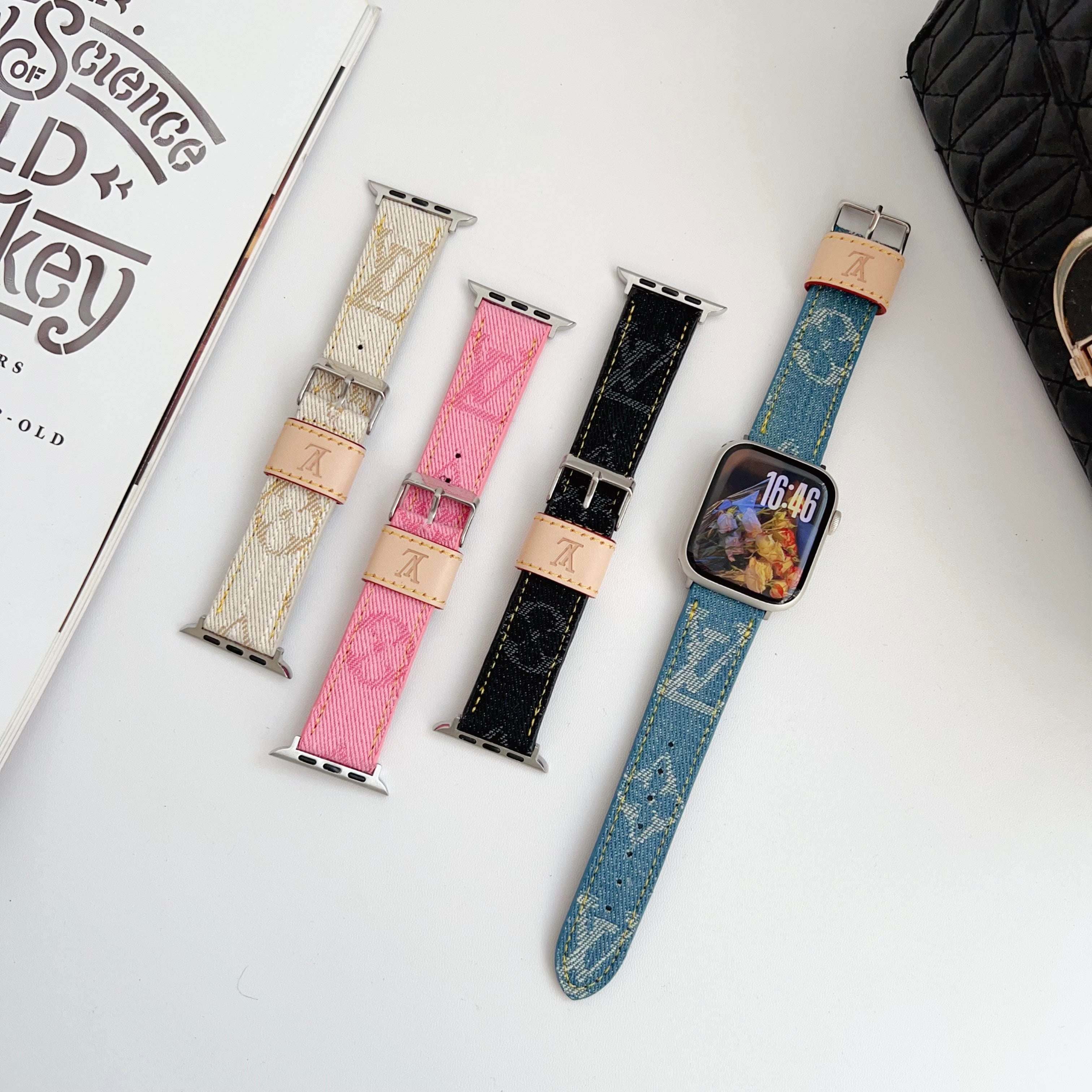 Classic Monogram Apple Watch Band Blue-CYLV103