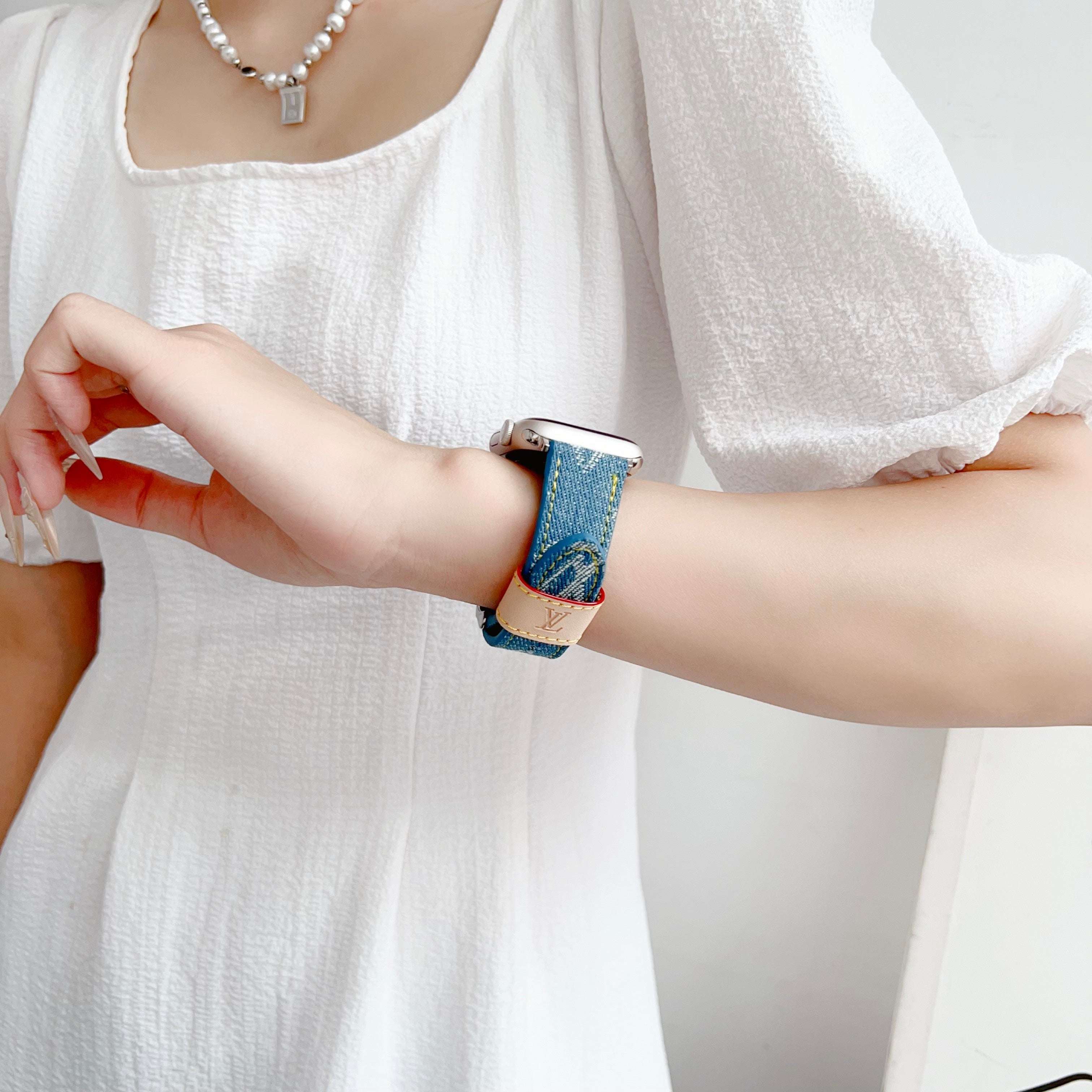 Classic Monogram Apple Watch Band Blue-CYLV103