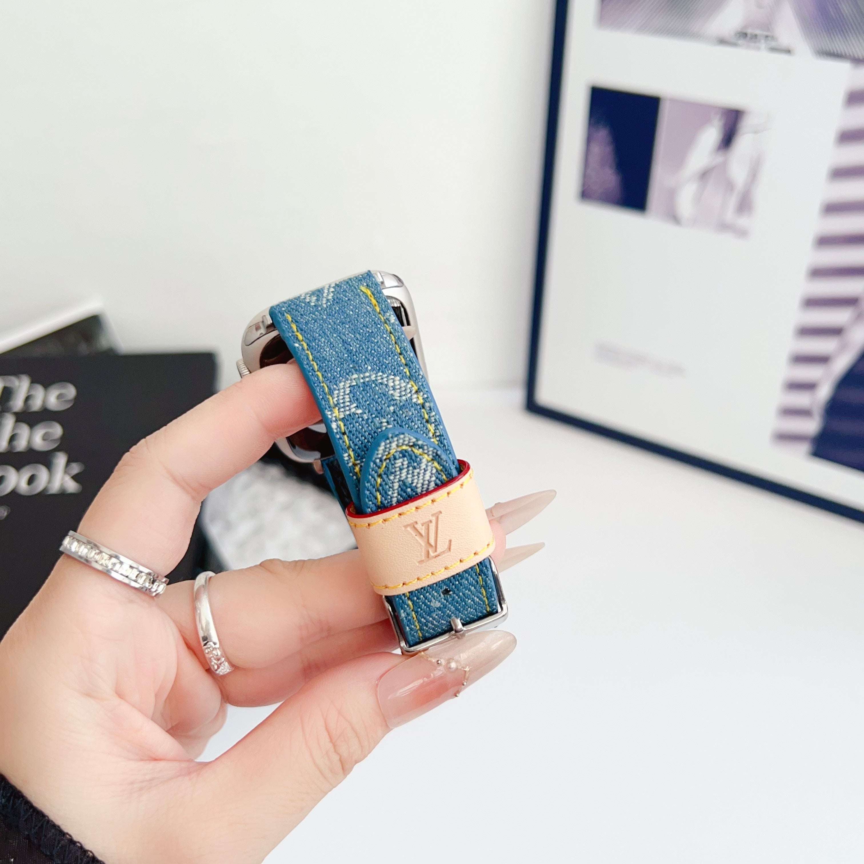 Classic Monogram Apple Watch Band Blue-CYLV103