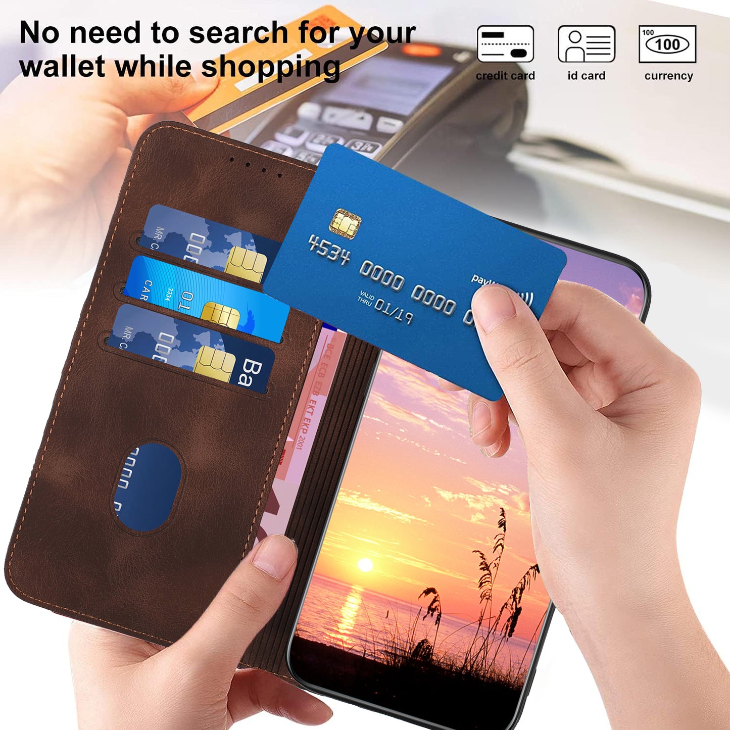 Leather iPhone Cases With Card Holder and Wrist Strap Brown -BC25078