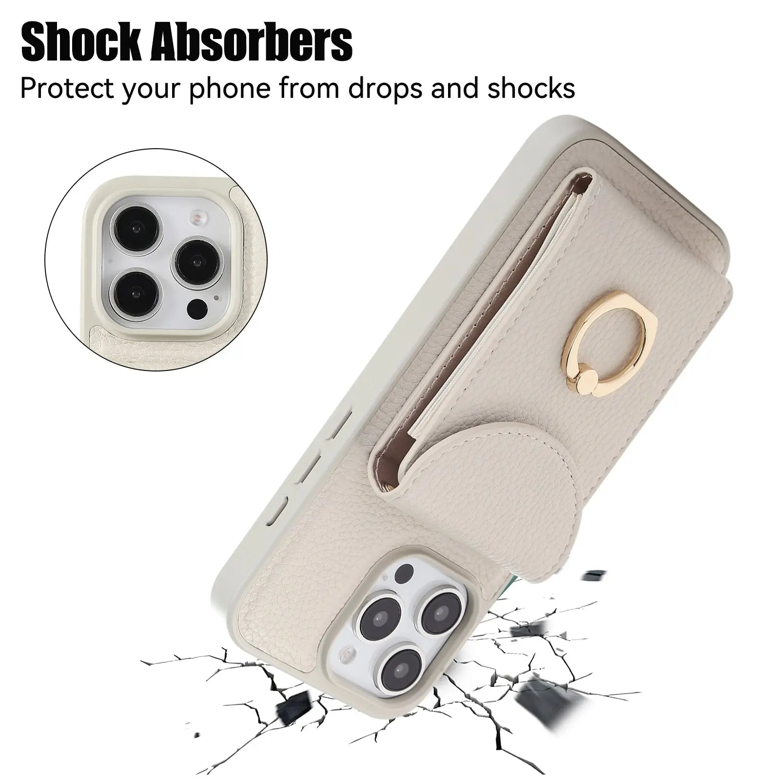Leather iPhone Cases With Card Holder And Strap（With Stand） White-BC25031 Burycase