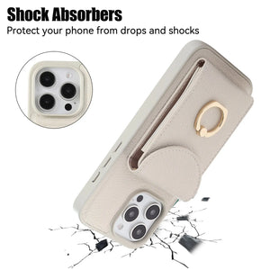 Leather iPhone Cases With Card Holder And Strap（With Stand） White-BC25031 Burycase
