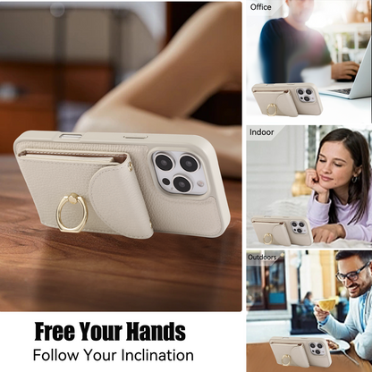 Leather iPhone Cases With Card Holder And Strap（With Stand） White-BC25031