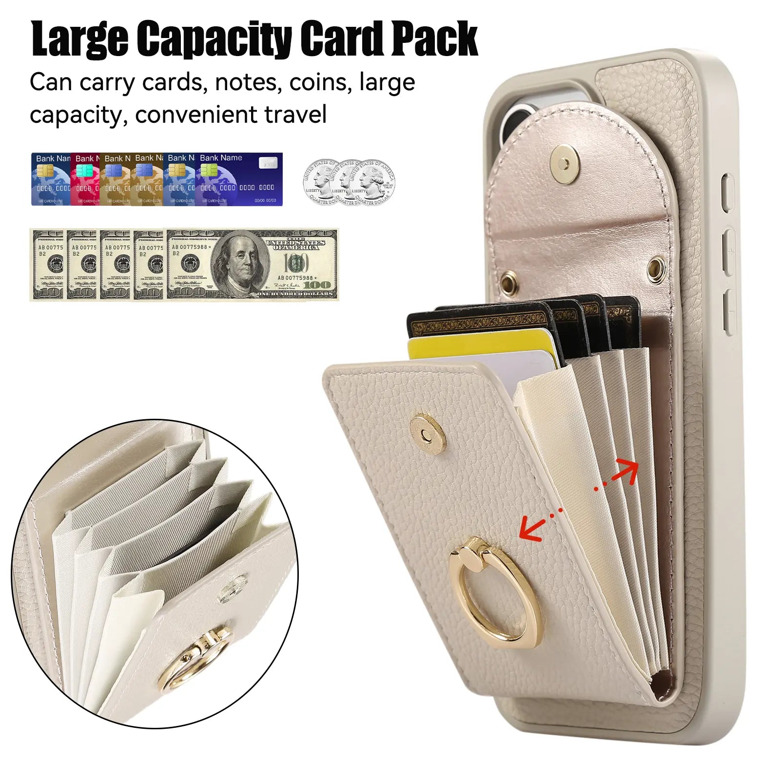 Leather iPhone Cases With Card Holder And Strap（With Stand） White-BC25031 Burycase