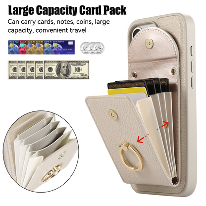 Leather iPhone Cases With Card Holder And Strap（With Stand） White-BC25031