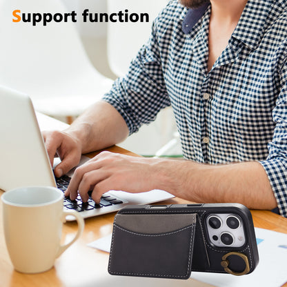 Leather iPhone Cases With Card Holder And  Wrist Strap Black-BC25044