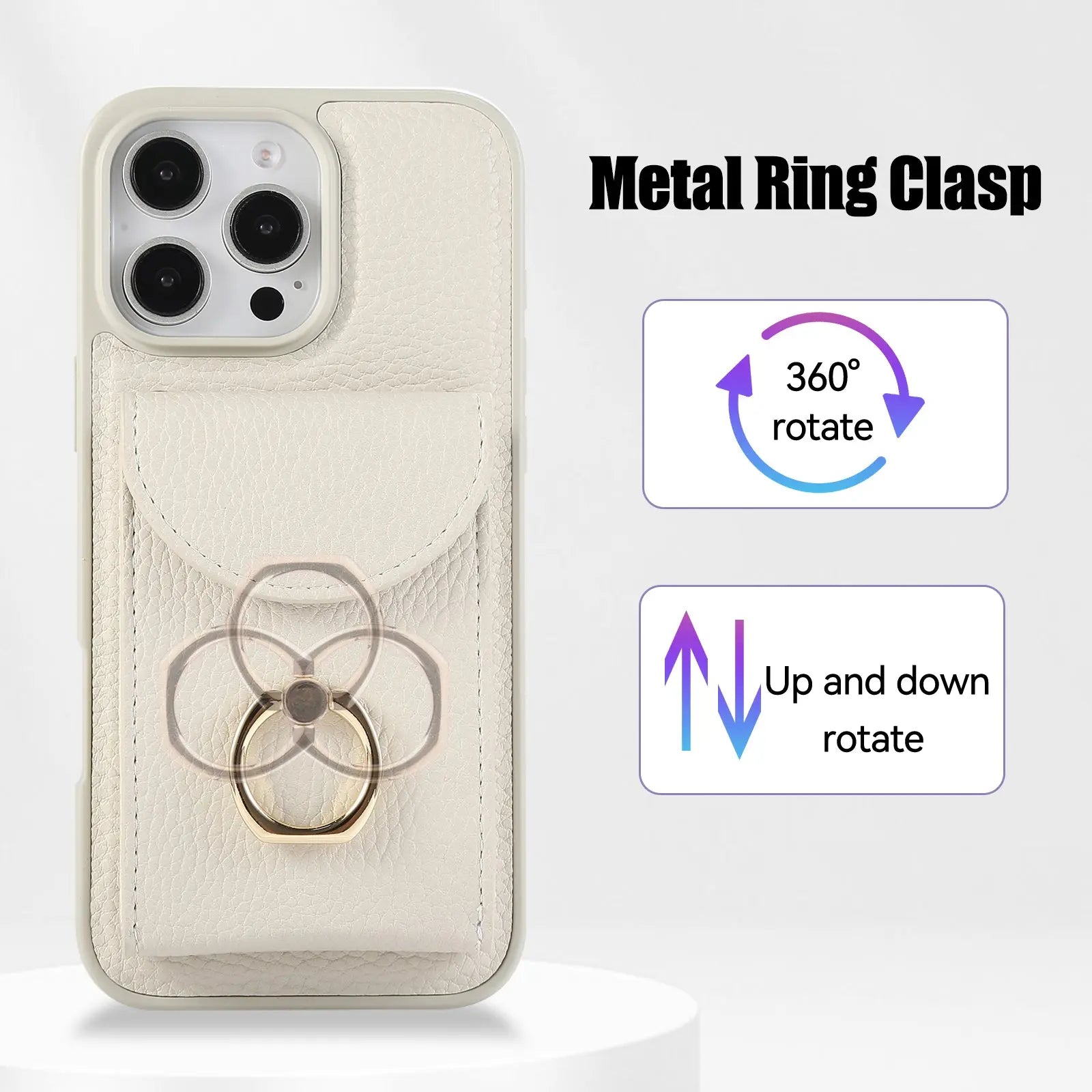 Leather iPhone Cases With Card Holder And Strap（With Stand） White-BC25031 Burycase