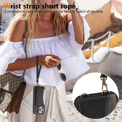 Leather iPhone Cases With Card Holder And  Wrist Strap Black-BC25044