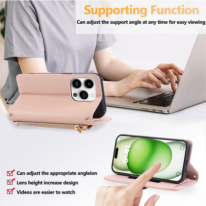 iPhone Case With Card Holder And Crossbody Strap Pink -BC25034