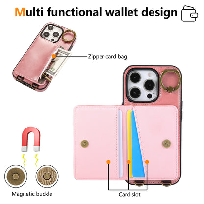 Leather iPhone Cases With Card Holder And  Wrist Strap Pink-BC25041
