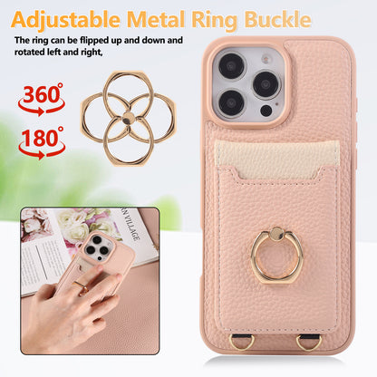 Leather iPhone Cases With Card Holder And Strap（With Stand）Pink-BC25039