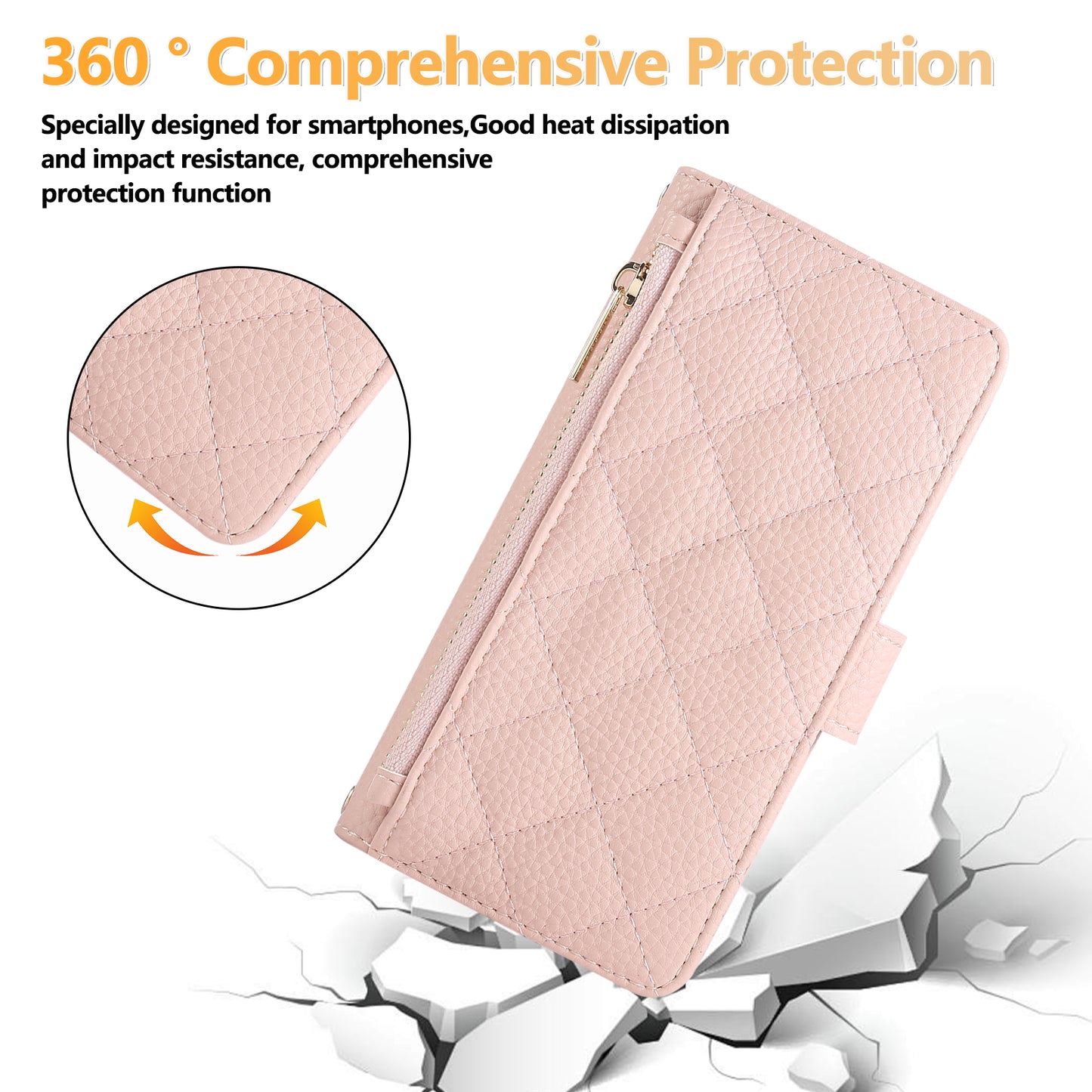 iPhone Case With Card Holder And Crossbody Strap Pink -BC25034