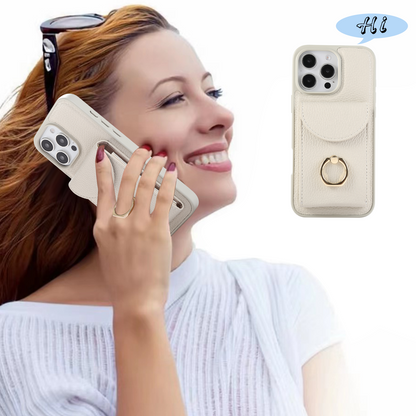 Leather iPhone Cases With Card Holder And Strap（With Stand） White-BC25031