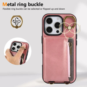 Leather iPhone Cases With Card Holder And  Wrist Strap Pink-BC25041 Burycase
