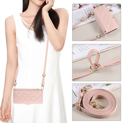 iPhone Case With Card Holder And Crossbody Strap Pink -BC25034