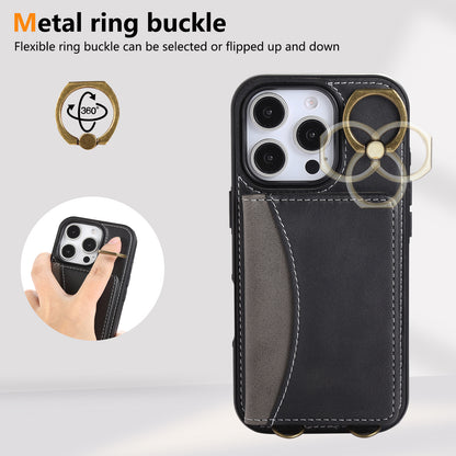 Leather iPhone Cases With Card Holder And  Wrist Strap Black-BC25044