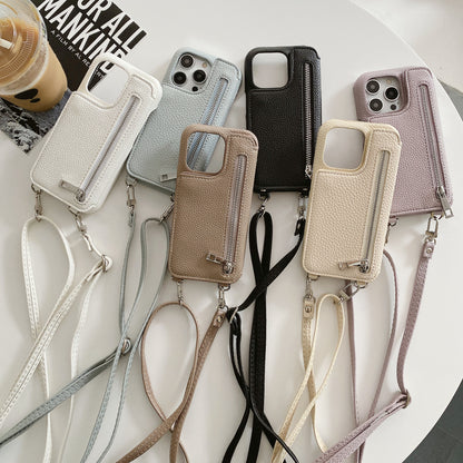Classic Leather iPhone Case With Zip Wallet And Strap