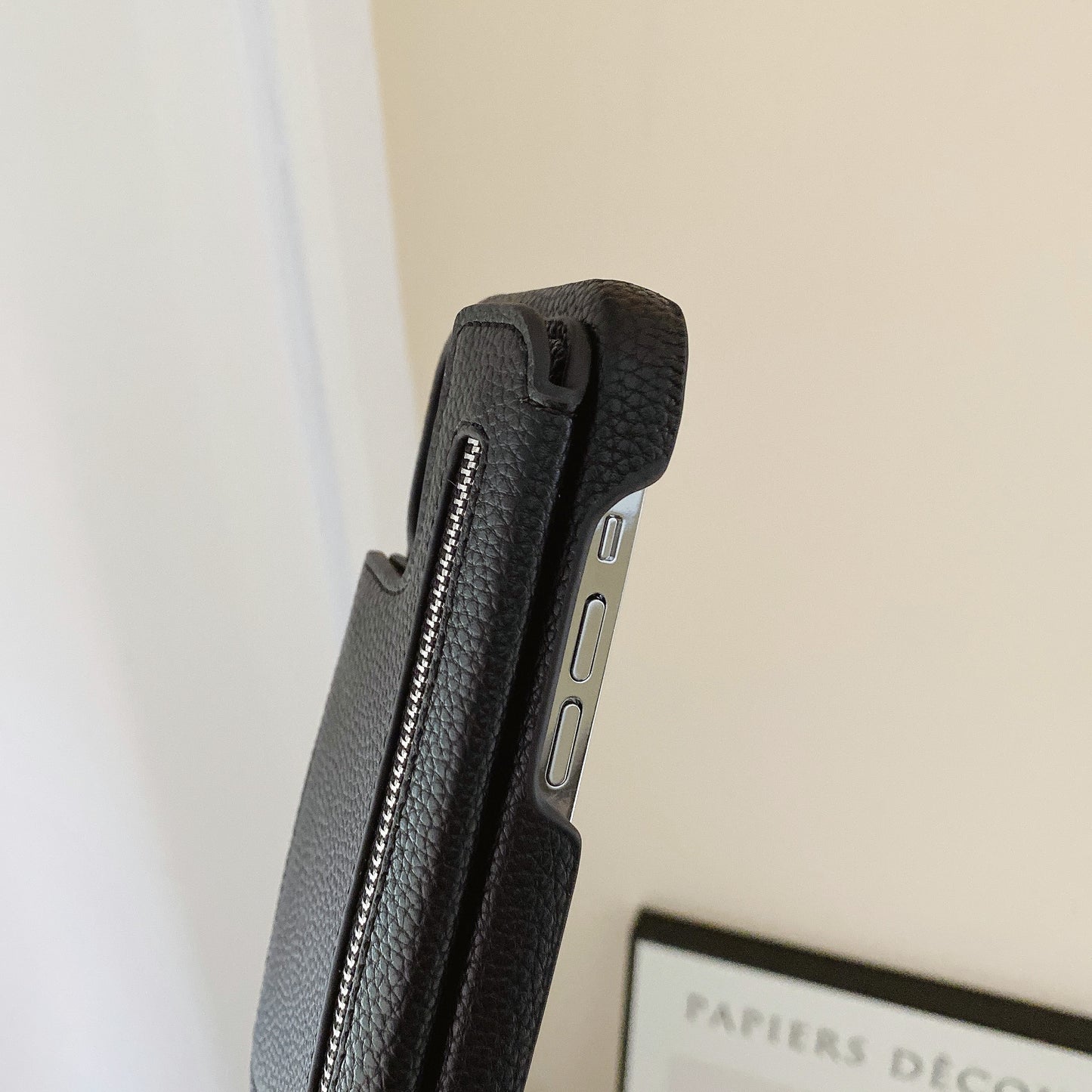 Classic Leather iPhone Case With Zip Wallet And Strap