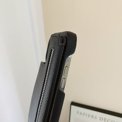Classic Leather iPhone Case With Zip Wallet And Strap