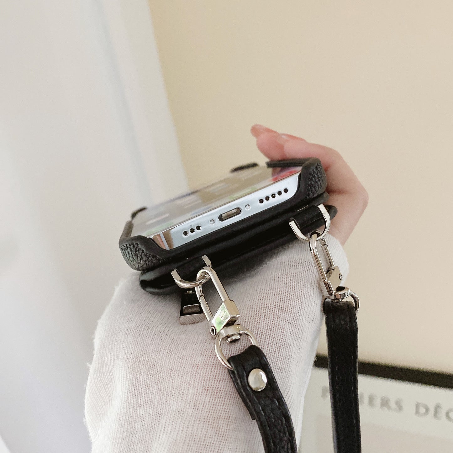 Classic Leather iPhone Case With Zip Wallet And Strap