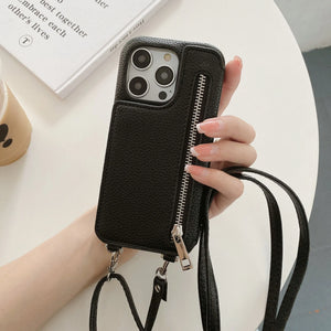 Classic Leather iPhone Case With Zip Wallet And Strap-BC25002 Burycase