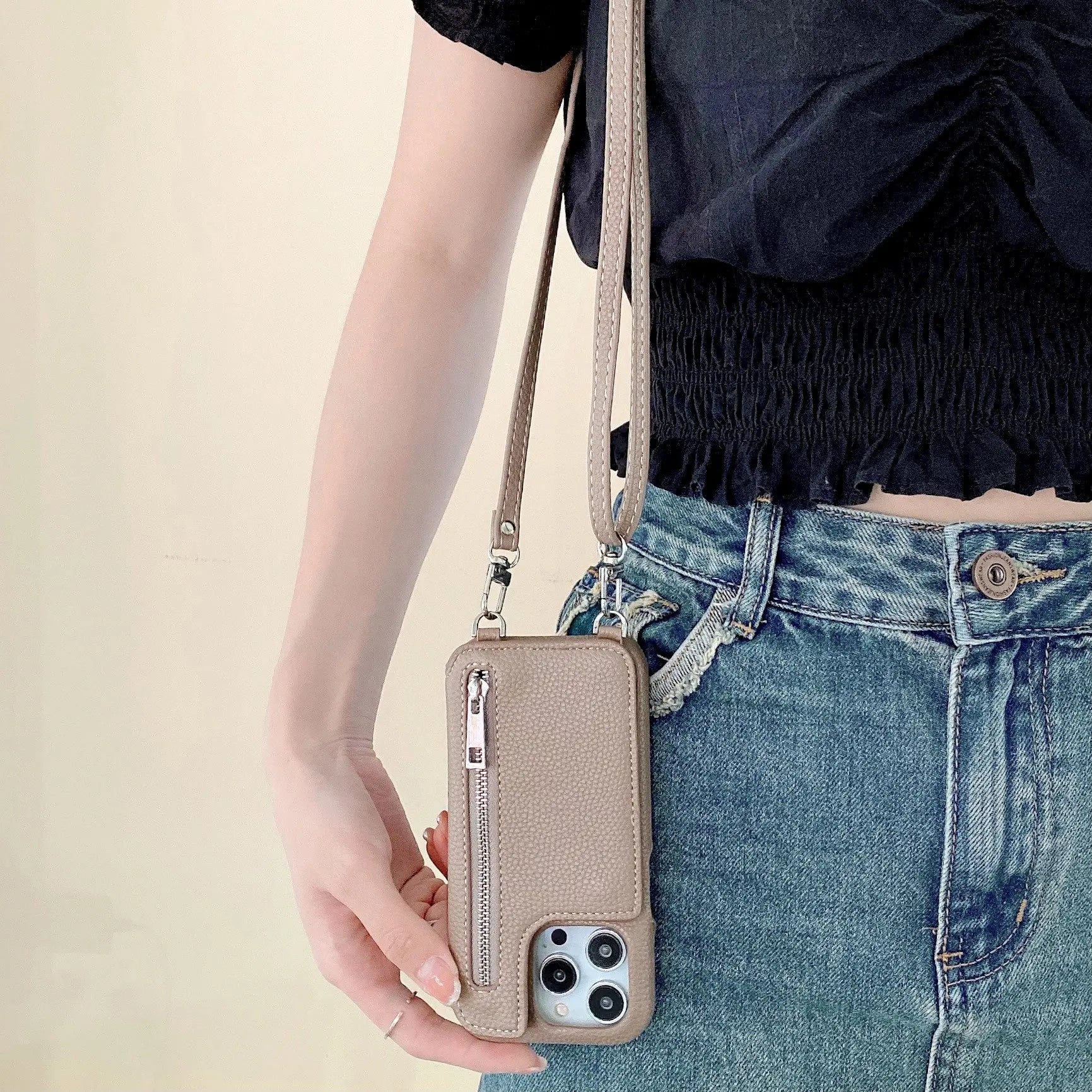 Classic Leather iPhone Case With Zip Wallet And Strap-BC25002 Burycase