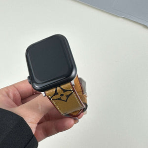 Stylish Leather Monogram Apple Watch Band Yellow Printing-CYLV017