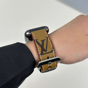 Stylish Leather Monogram Apple Watch Band Yellow Printing-CYLV017