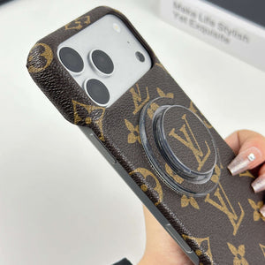 Classic Leather Monogram iPhone Case With Magnetic Stand Big Printing For iPhone 17 Series-CYLV062