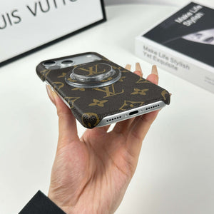 Classic Leather Monogram iPhone Case With Magnetic Stand Big Printing For iPhone 17 Series-CYLV062