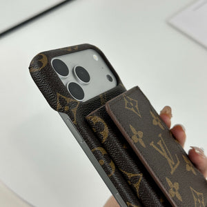 Premium Leather Monogram iPhone Case With Magnetic Wallet Big Printing For iPhone 17 Series-CYLV071