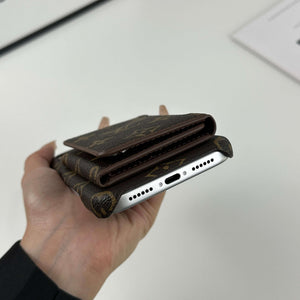 Premium Leather Monogram iPhone Case With Magnetic Wallet Big Printing For iPhone 17 Series-CYLV071