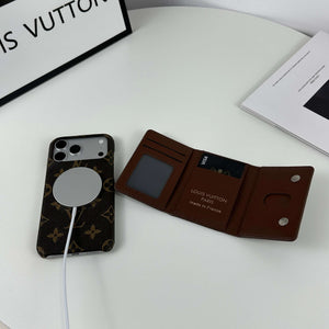 Premium Leather Monogram iPhone Case With Magnetic Wallet Big Printing For iPhone 17 Series-CYLV071