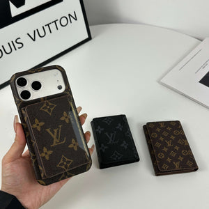 Premium Leather Monogram iPhone Case With Magnetic Wallet Big Printing For iPhone 17 Series-CYLV071
