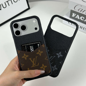 Classic Leather Monogram iPhone Case With Card Holder Big Printing For iPhone 17 Series-CYLV074