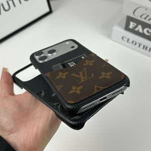 Classic Leather Monogram iPhone Case With Card Holder Big Printing For iPhone 17 Series-CYLV074