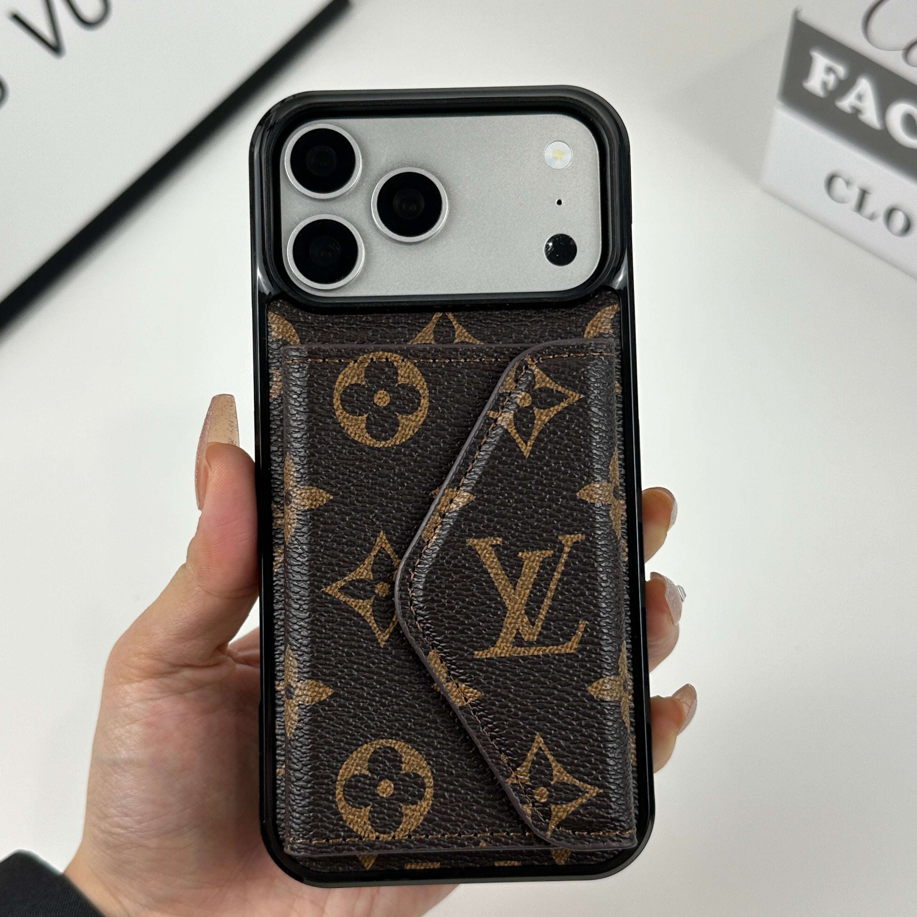 Classic Leather Monogram iPhone Case With Wallet Big Printing For iPhone 17 Series-CYLV077