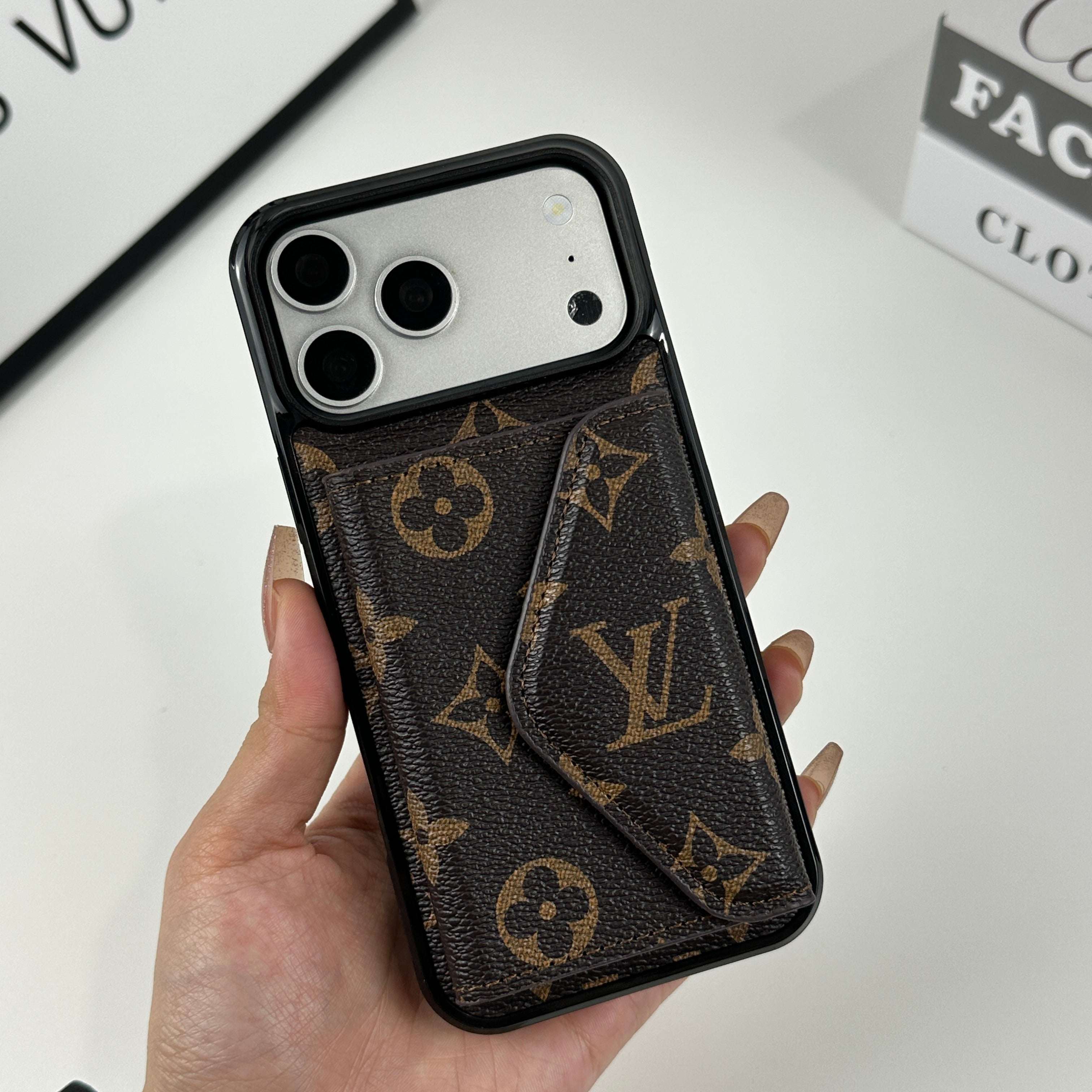 Classic Leather Monogram iPhone Case With Wallet Big Printing For iPhone 17 Series-CYLV077