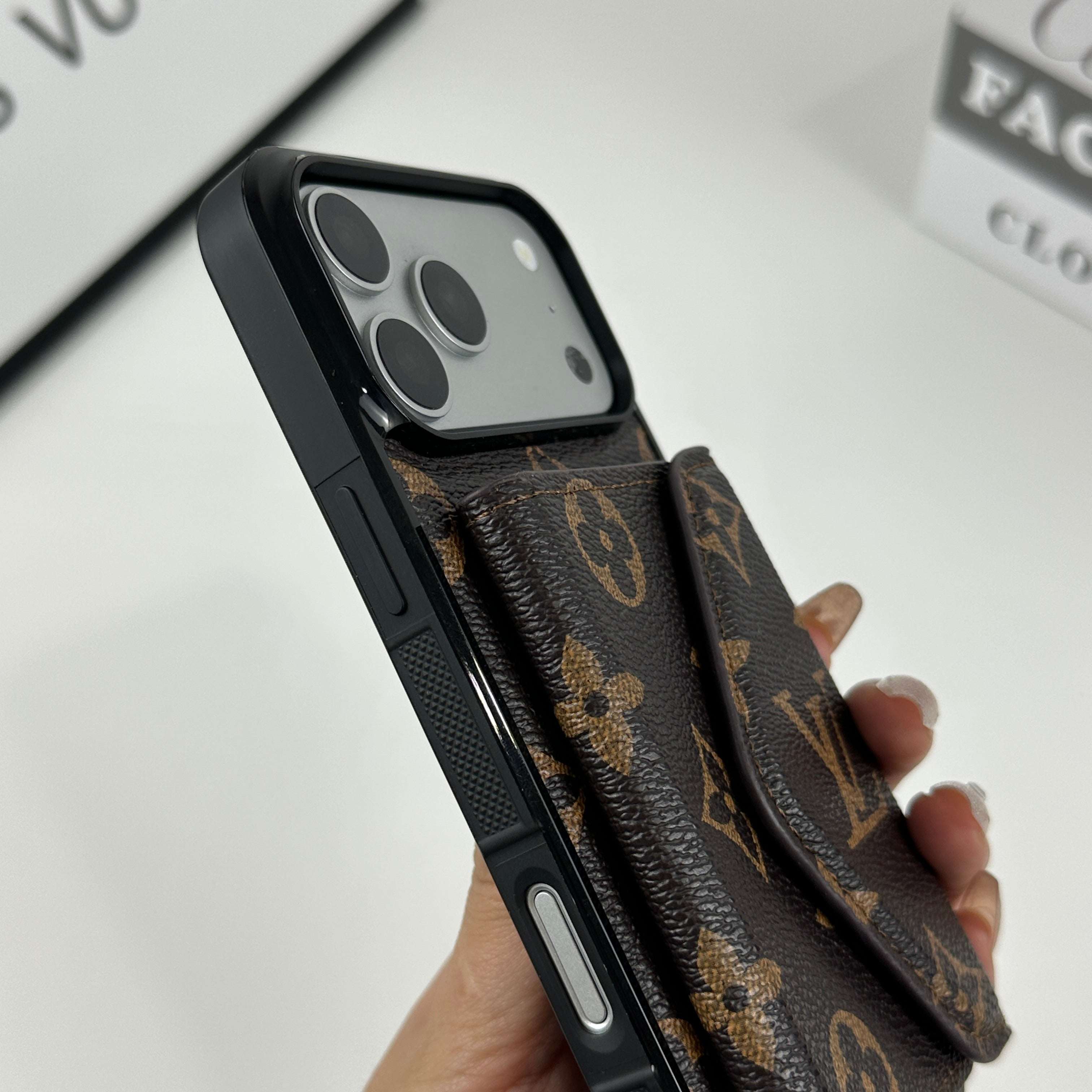 Classic Leather Monogram iPhone Case With Wallet Big Printing For iPhone 17 Series-CYLV077