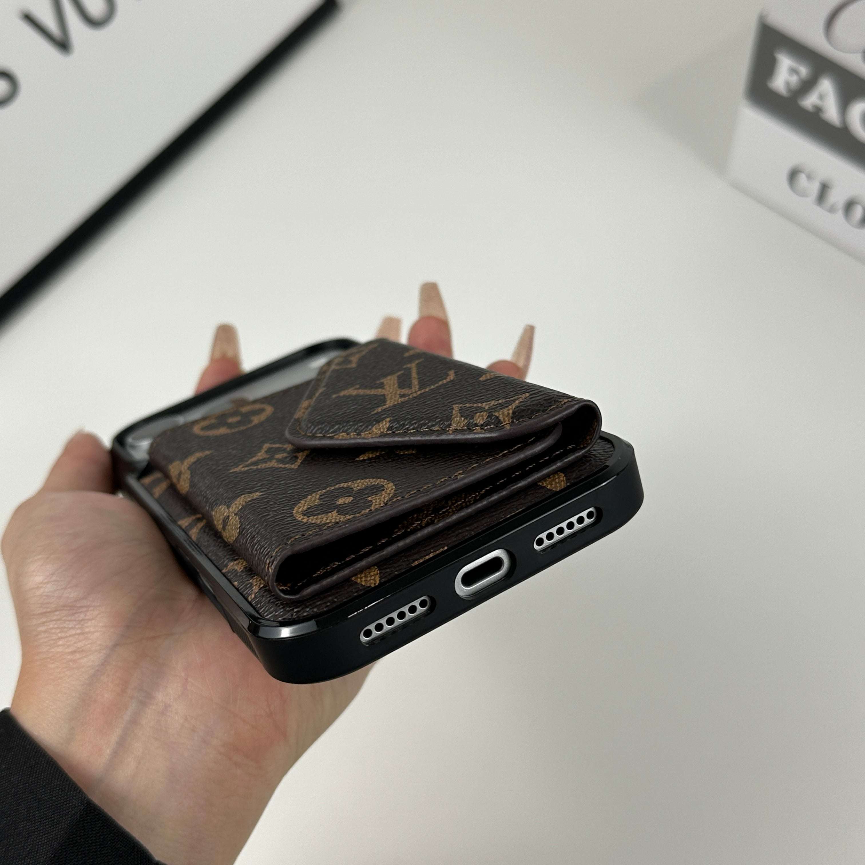 Classic Leather Monogram iPhone Case With Wallet Big Printing For iPhone 17 Series-CYLV077