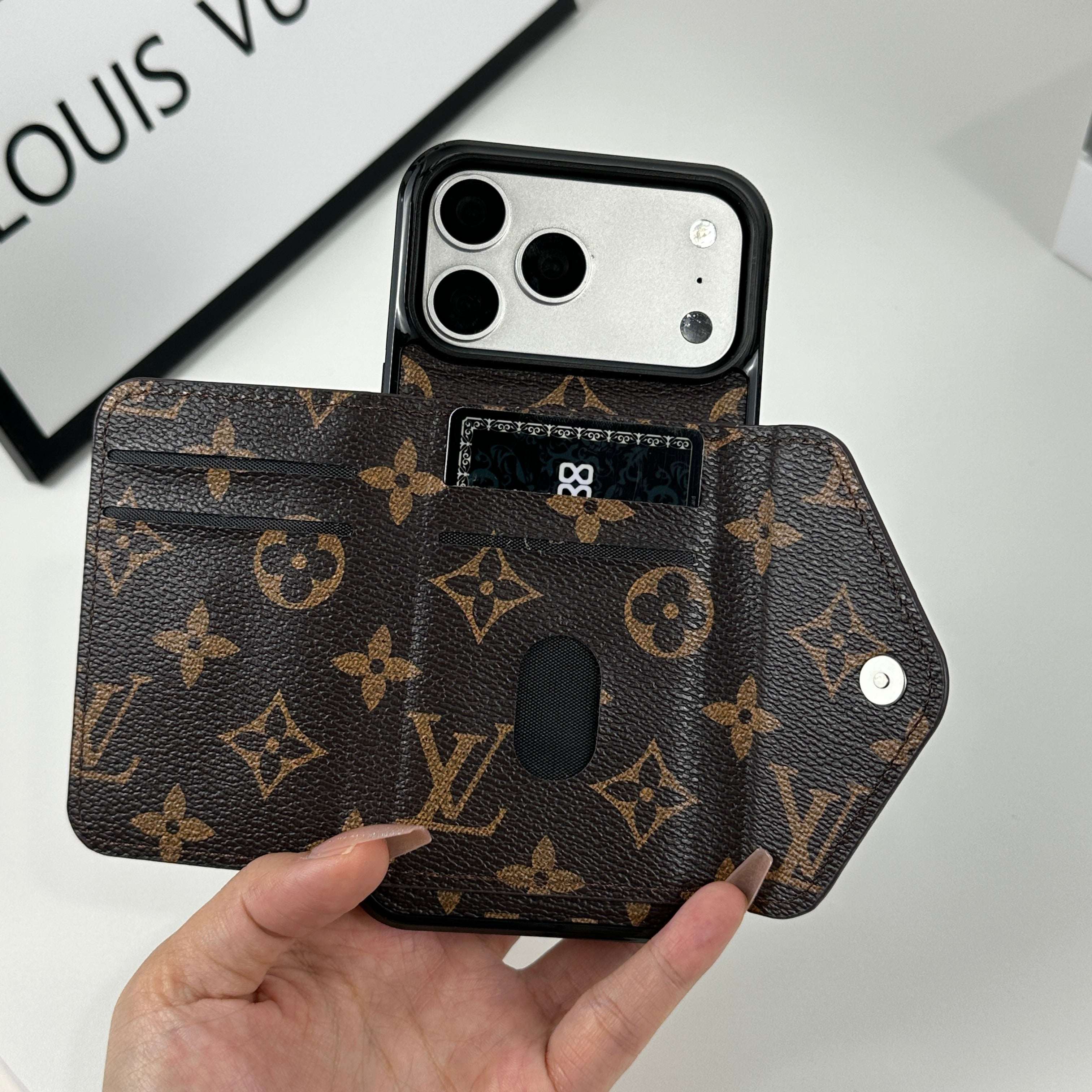 Classic Leather Monogram iPhone Case With Wallet Big Printing For iPhone 17 Series-CYLV077