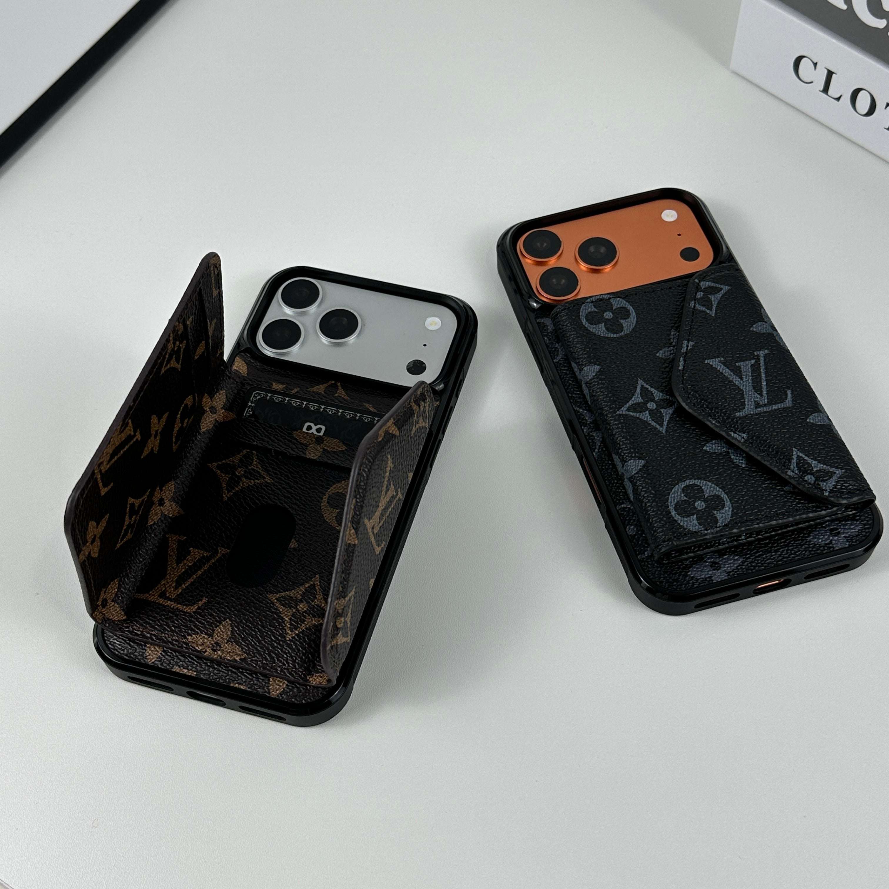 Classic Leather Monogram iPhone Case With Wallet Big Printing For iPhone 17 Series-CYLV077