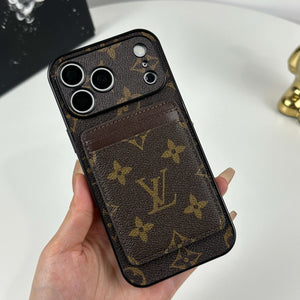 Elegant Monogram iPhone Case With Magnetic Card Holder Big Printing For iPhone 17 Series-CYLV078