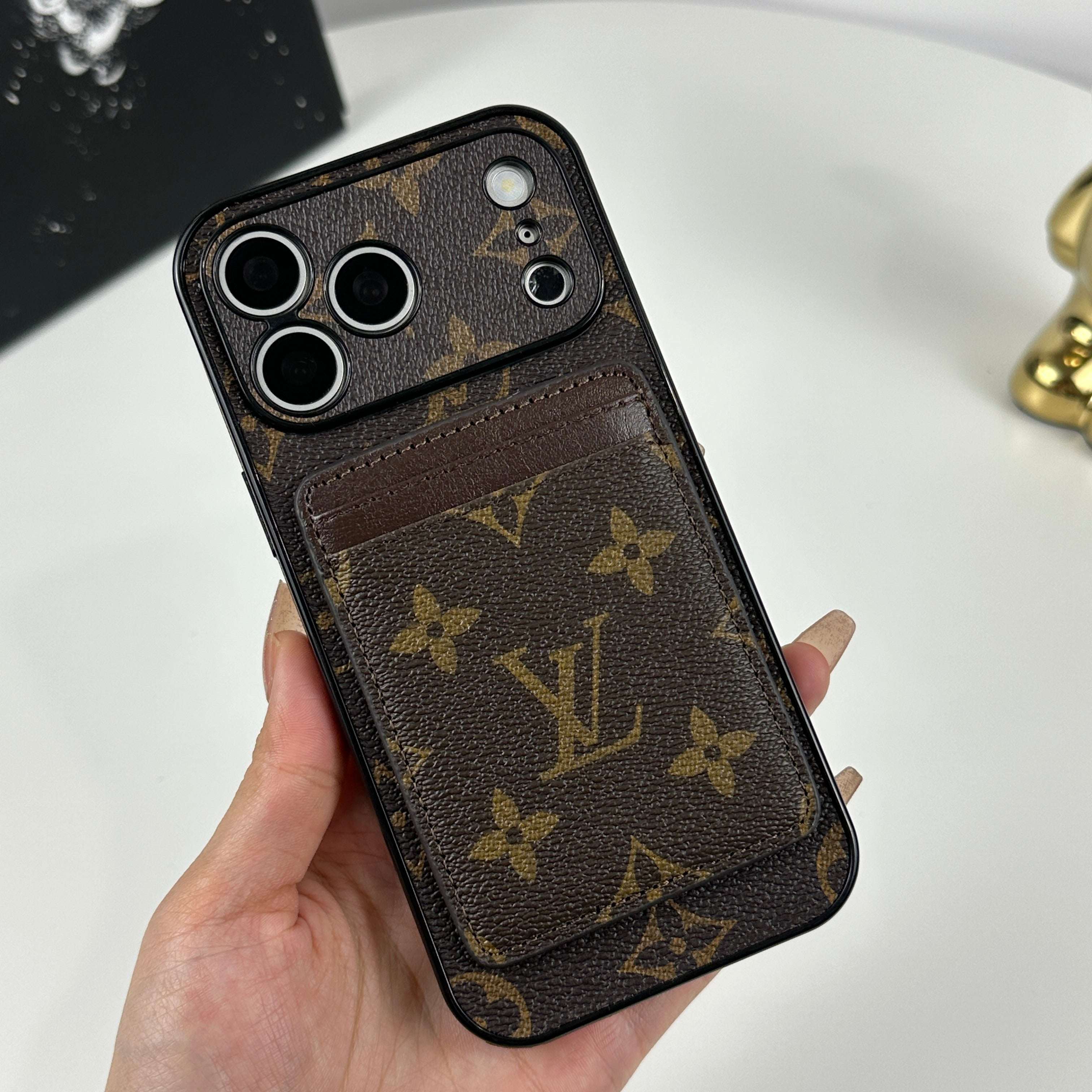 Elegant Monogram iPhone Case With Magnetic Card Holder Big Printing For iPhone 17 Series-CYLV078